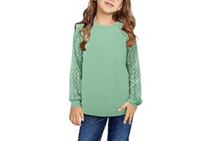 Yoklass Girls Long Sleeve Shirts Kids Lace Casual Cute Crew Neck Top Sizes 5-14 Years