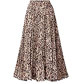 Basoteeuo Womens Skirt Leopard Print Midi Long Shirring Pleated Skirts High Waisted A Line Skirts