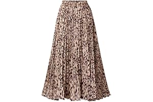 BASOTEEUO Womens Skirt Leopard Print Midi Long Shirring Skirts High Waisted A Line Skirts