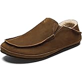 OLUKAI Moloa Slipper, Men's Premium Leather Slip-On Shoes, Soft Genuine Shearling Lining & Gel Insert, Drop-In Heel & All-Day Comfort