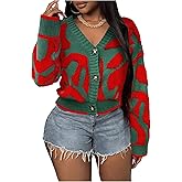 Milumia Women's Y2k Color Block Cropped Cardigan Sweater Button Down Open Front Short Cardigans
