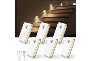 EZVALO 6 Pack LED Motion Sensor Night Lights, 1500mAh Rechargeable Sync Stair Lights Indoor, Magnetic & Dimmable, 3000K Soft 