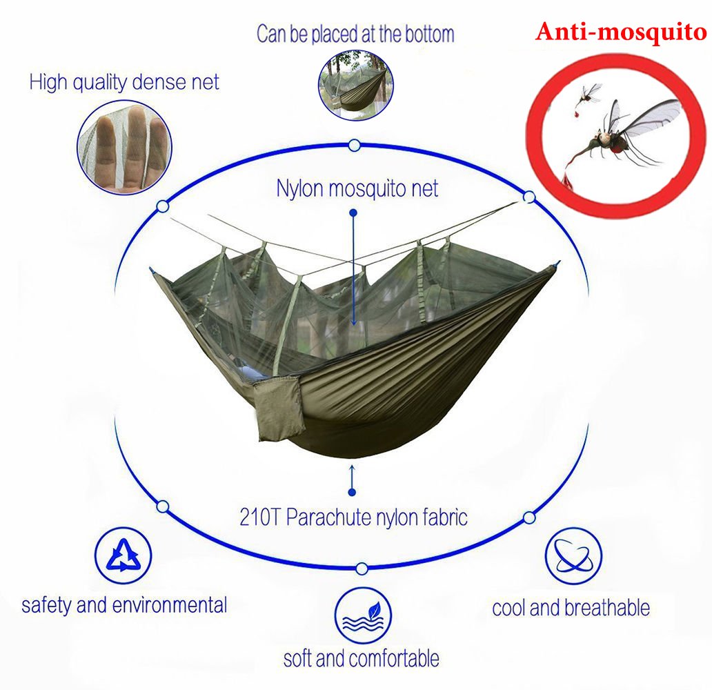 LOONFREE Camping Hammock with Mosquito Net - 2 Person Portable High Strength Outdoor Travel Hammock for Camping Hiking Backpacking (With One Free Compass Wrist)