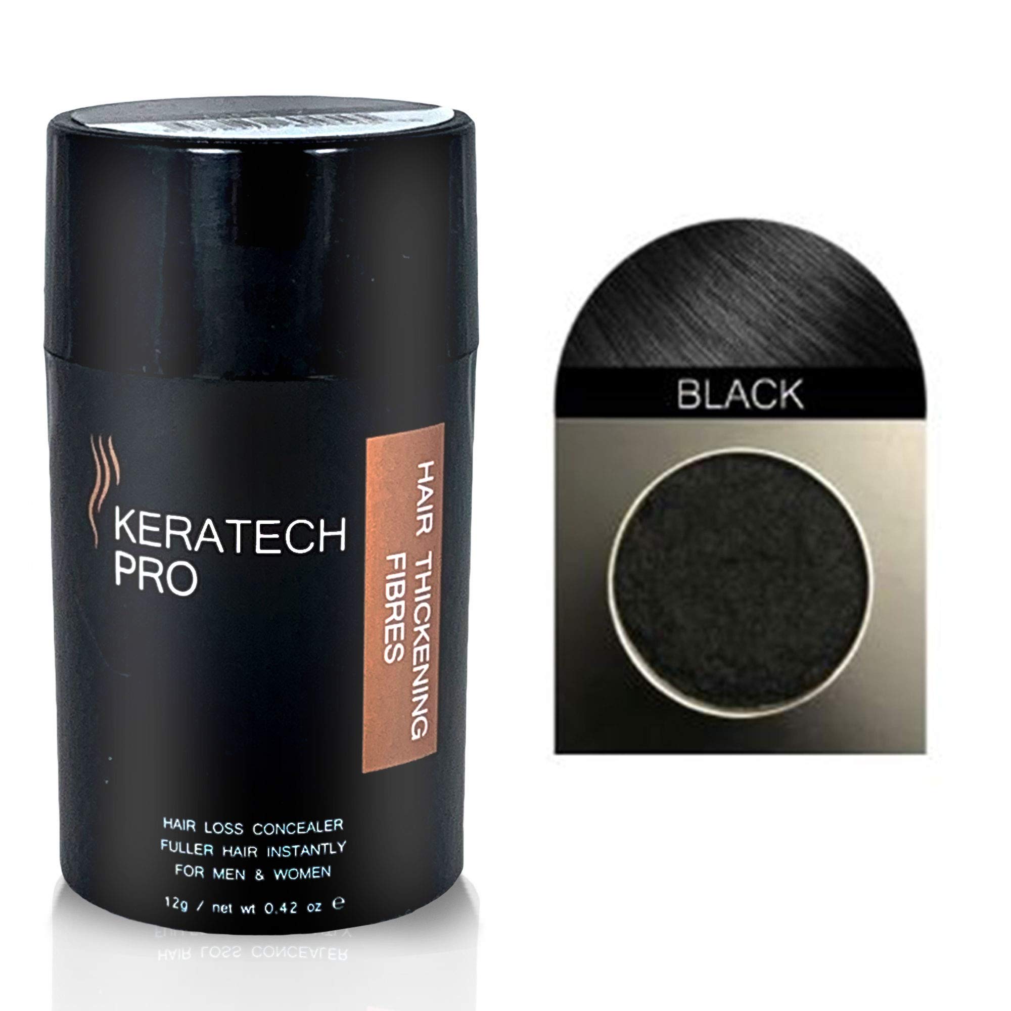 Hair Fibres by Keratech Pro 12ml | Instantly Fuller Hair | Advanced 100% Natural Keratin formula (Black)