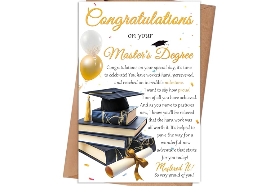 gerdiny Master's Degree Graduation Card, Congratulations Graduation Gift for Son Daughter Grandson Granddaughter, Proud of You Greeting Card from Mom Dad Grandma Grandpa