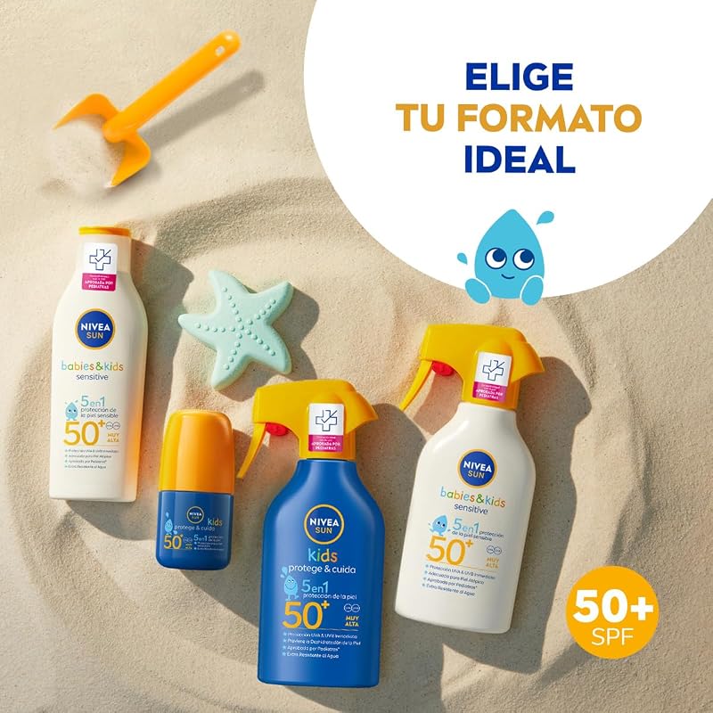 Nivea sun babies & kids sensitive spray fp50+ (1 x 270 ml), protetor solar à prova d'água para peles sensíveis, creme para bebês e crianças