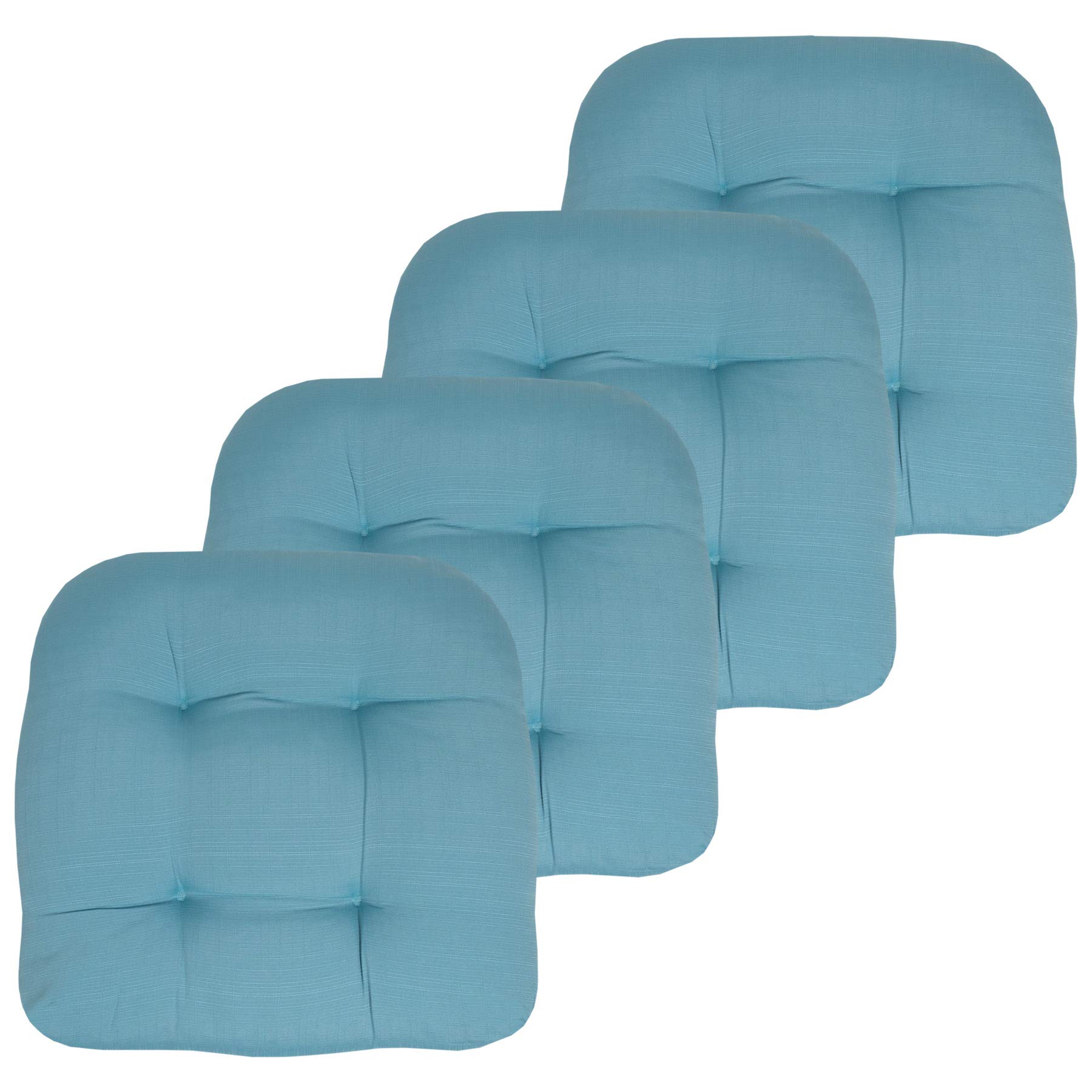 Photo 1 of Sweet Home Collection Patio Cushions Outdoor Chair Pads Premium Comfortable Thick Fiber Fill Tufted 19" x 19" Seat Cover, 4 Count (Pack of 1), Teal