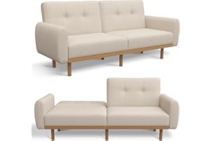 CarterChairr Convertible Futon Sofa Bed,79.3" W Mid Century Modern Love Seat Couch,Button Tufted Upholstered Fabric Small Folding Sofa Cama for Living Room,Bedroom,Apartment,Office,Flax Beige