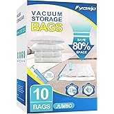 Fygrip Vacuum Storage Bags with Hand Pump, Plastic Packaging Bags, 80% Space Saver Vacuum Seal Bags for Clothing, Travel Lugggage, Blankets, Comforters, 10 Jumbo