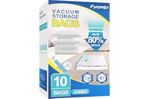 Fygrip 10 Pack Jumbo Vacuum Storage Bags with Hand Pump, Plastic Packaging Bags, 80% Space Saver Vacuum Seal Bags for Clothing, Vacuum Compression Bags for Travel Lugggage, Blankets, Comforters