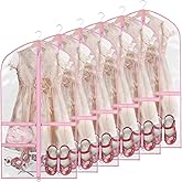 Kntiwiwo Clear Garment Bags for Dance Costumes, 40” Dance Garment Bags for Dancers, Kids Garment Bag for Dance Competitions with 3 Zipper Pockets, Garment Bags for Hanging Clothes, 6 Pack, Pink