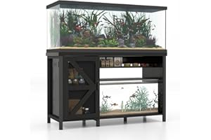 VERANO GARDEN Verano 55-75 Gallon Aquarium Stand with Storage Cabinet, Fish Tank Stand with Power Outlets & LED Light, Wooden Turtle Tank 52 inch x 19.7-inch Desktop, Heavy Duty Steel Frame,1100LBS Capacity (Black)