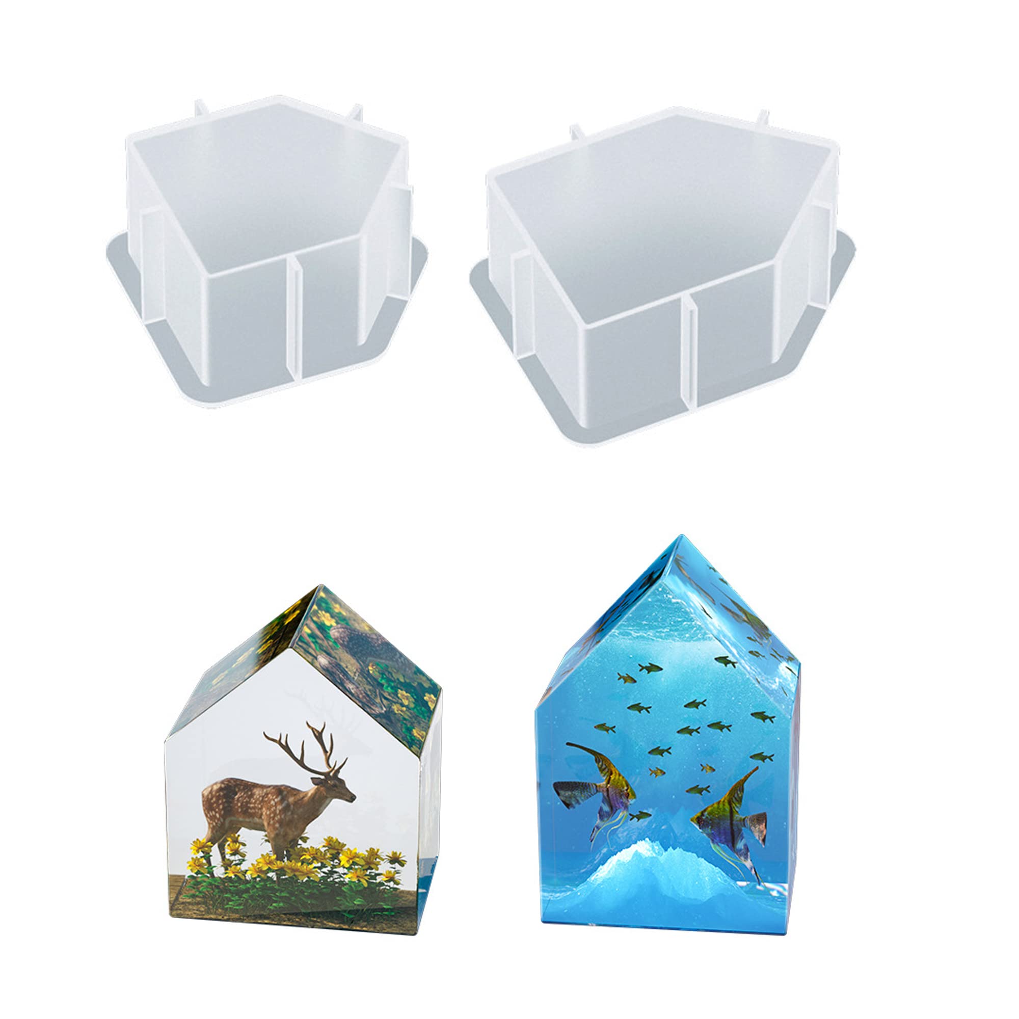 Cayway Silicone Large Resin Molds for Flowers, 2 Size House Resin Mould 3D Epoxy Resin Molds Silicone Molds for Resin Casting for Flowers Preservation, DIY Wedding Gift, Home Decors (Style 1)