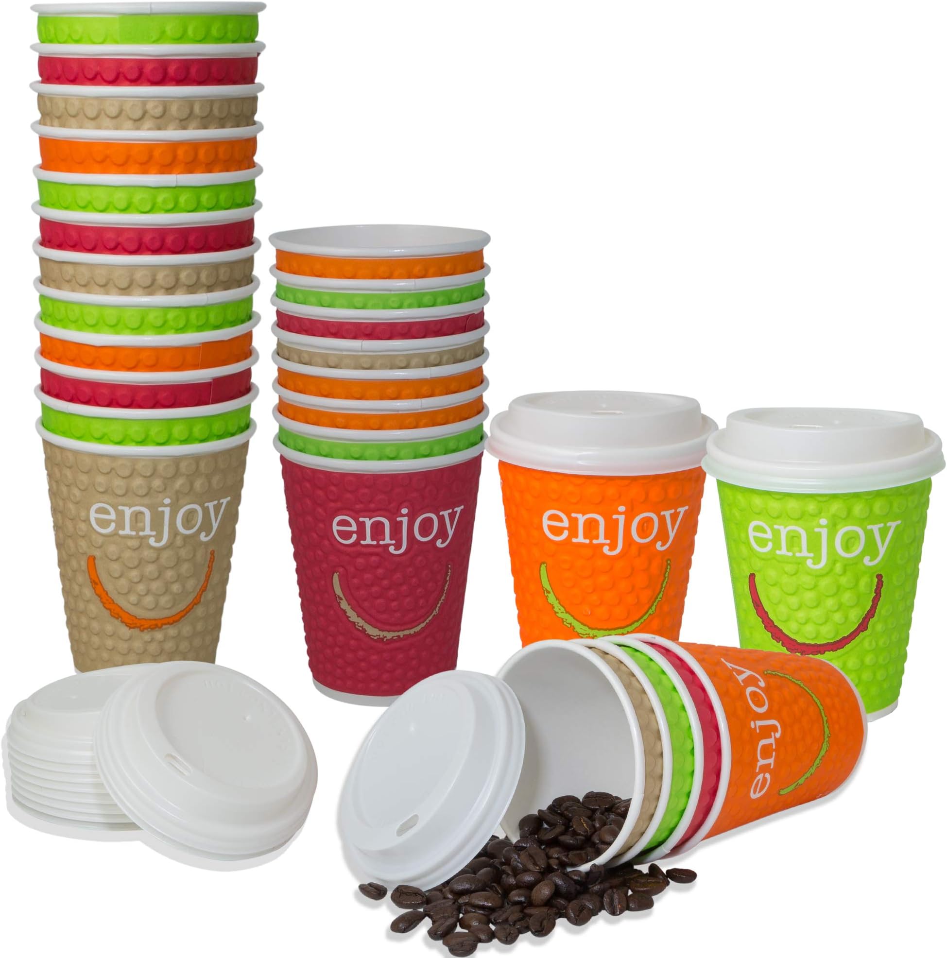 TURTLEDALE Disposable Paper Cups with Lids for Hot and Cold Drinks Tea and Coffee Takeaway Drinks 50x9 oz Cups and 50 LIDS Free