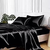 MR&HM Satin Sheets with Elastic Corner Straps, Twin Size 3-Piece Silky Bedding Set, Deep Pocket 15 Inches, Good for Hair & Sk