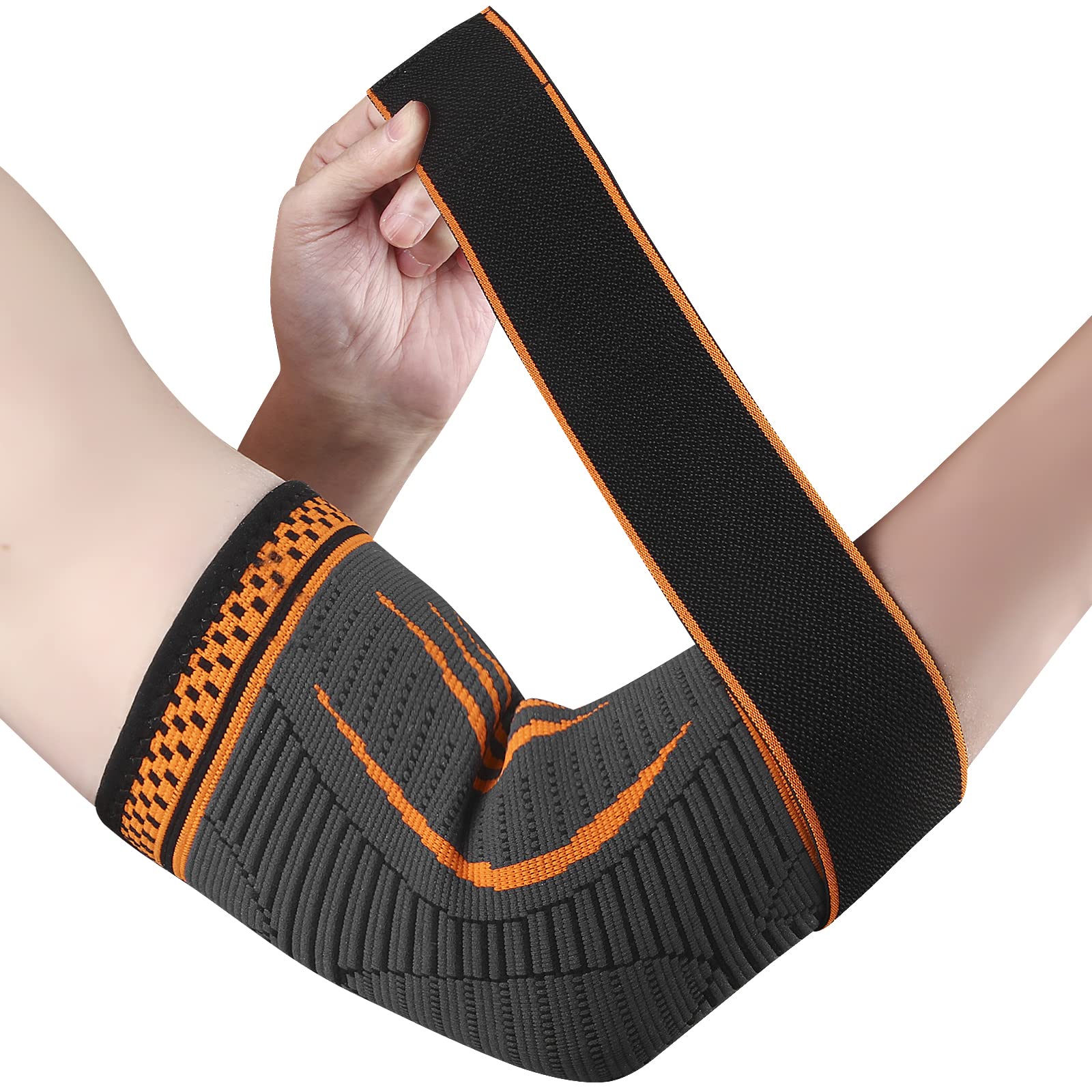 Elbow Support for Men and Women 1 Pack Non Slip Elbow Brace Adjustable Compression Arm Sleeve for Left and Right Hand Tennis Elbow, Golfers Elbow, Arthritis, Tendinitis, Weightlifting (Orange, S)