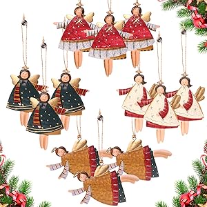 Y- STOP Christmas Decorations Ornaments,12 Pcs Dancing Angels Tin Christmas Tree Ornaments,Hanging Angels Decor for Home,Party,with Gift Box