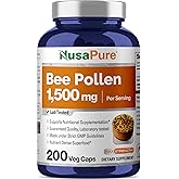 NusaPure Bee Pollen 1500mg 200 Veggie Caps (100% Vegetarian, Non-GMO, Vegan) Naturally Occurring Proteins, Aminoacids