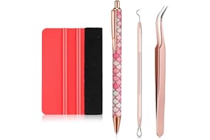LAUMOI 4 Pcs Pin Pen Weeding Tool, Craft Vinyl Weeding Tool Kit, Includes Air Release Pen, Vinyl Squeegee Vinyl Tweezers Weeders Adhesive Film HTV Vinyl for Lettering, Cutting, Splicing (Pink)