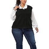 Agnes Orinda Women's Sweater Vests Plus Size V Neck Sleeveless Cable Knit Pullover Sweaters Tank Tops