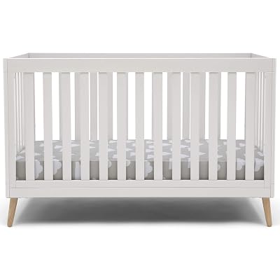 Delta Children Essex 4-in-1 Convertible Baby Crib, Bianca White with Natural Legs