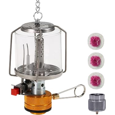Casstad Mini Lanterne à Gaz Butane – 80 Lux, Verre Résistant, Allumage Piézo, Portable – Idéale Pour Le Camping, La Rando Ou Les Soirées En Extérieur