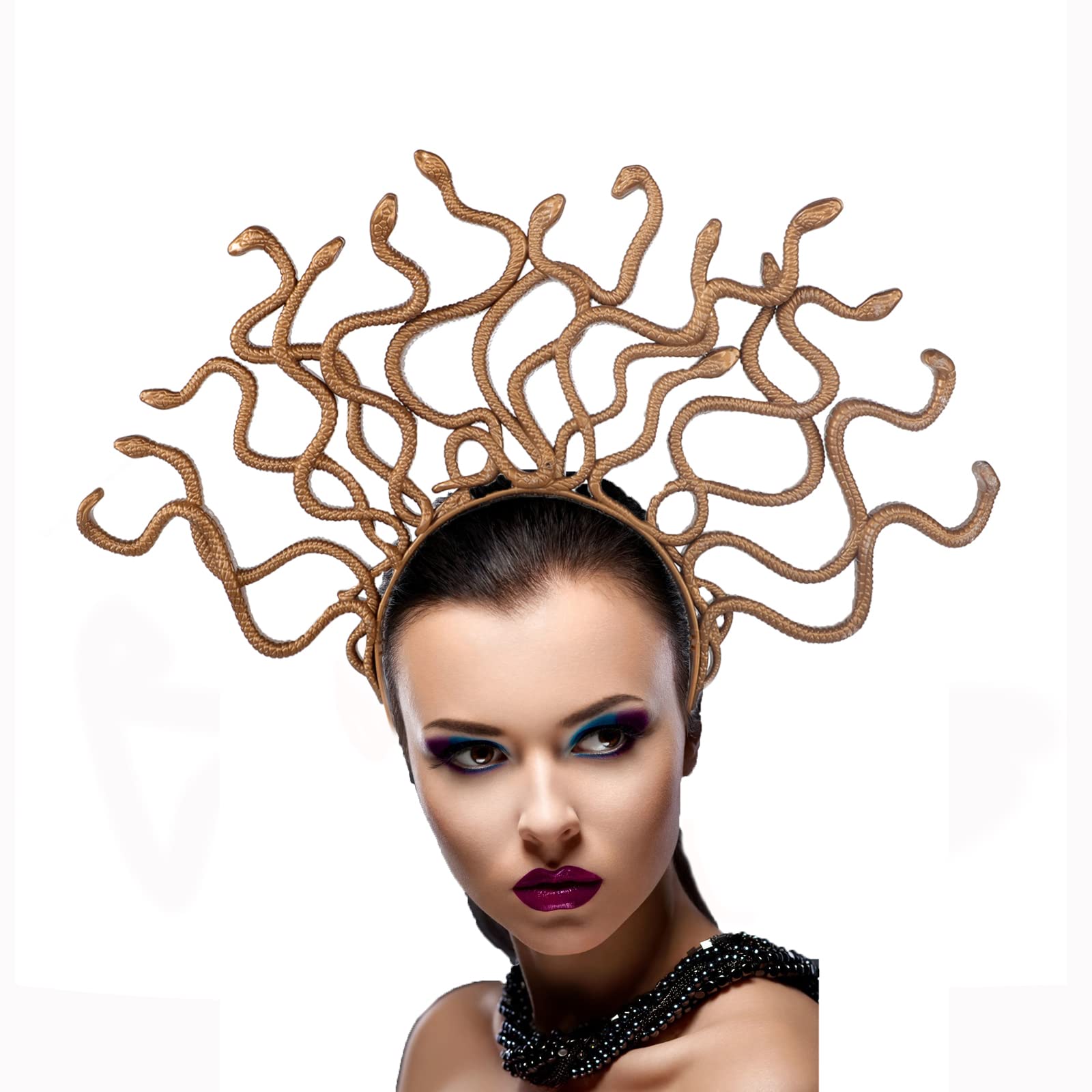 Faxianther Gold Snake Headband Halloween Costume Cosplay Headpiece Hair Hoop Scary Day Of The Dead Fancy Dress Party Masquerade Ball Snake Crowns Tiaras Hair Band