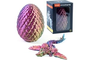 PETBSNVB 3 Colors 3D Printed Dragon with Wings in Egg, Easter Basket Stuffers, Crystal Dragon Surprise in Eggs, Articulated Dragon, Dragon Fidget Toy, Home Office Decor Executive Desk Toy (Yellow)