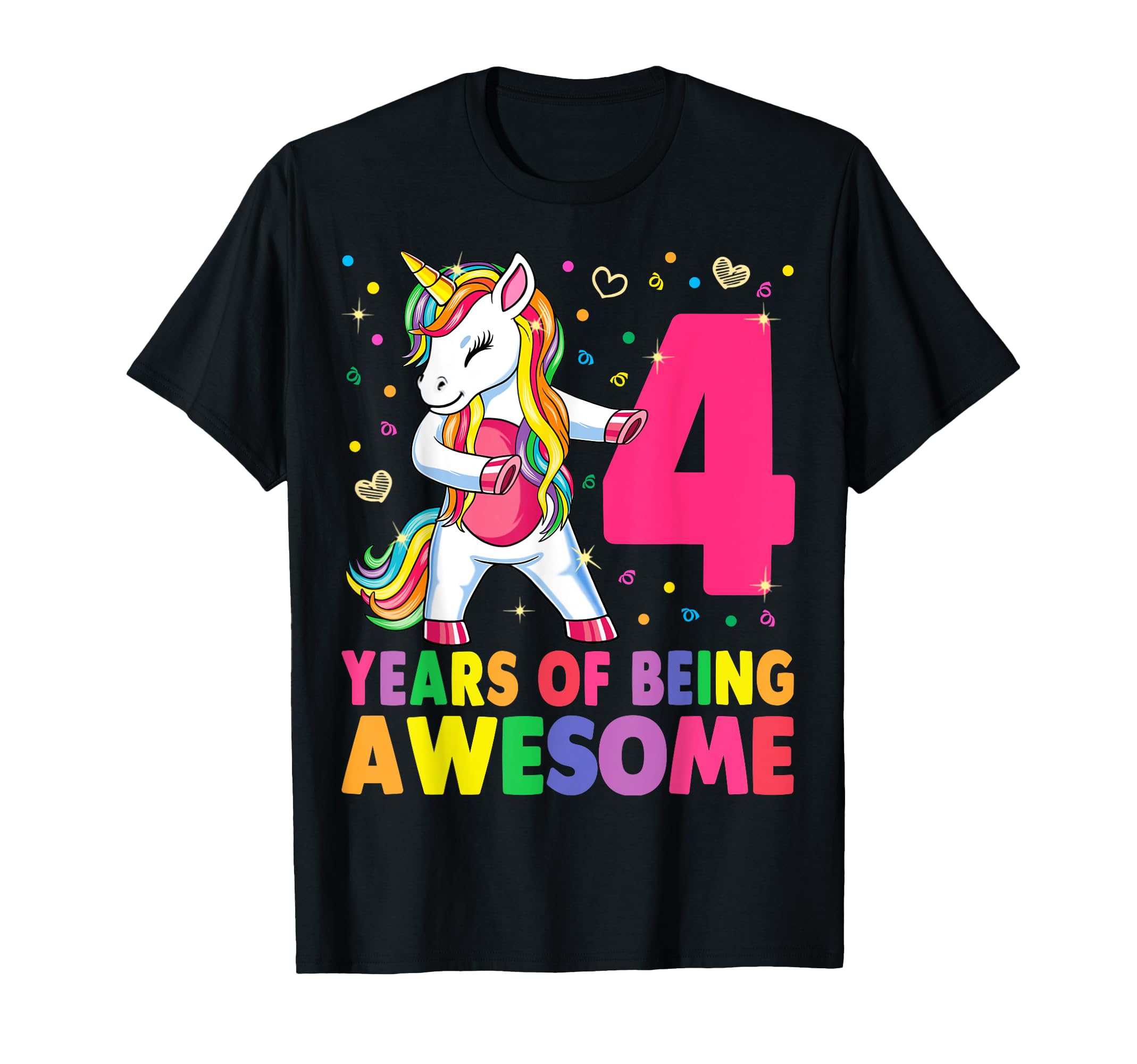 Photo 1 of 4 Years Old Unicorn Flossing 4th Birthday Girl Unicorn Party T-Shirt S PURPLE