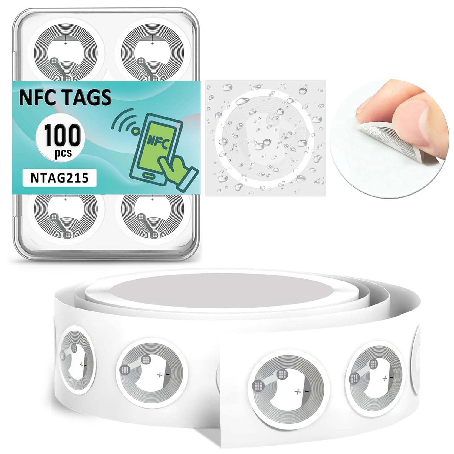 Photo 1 of 100 Pack NFC Tags Sticker Programmable NFC NTAG215 Chip, Adhesive Labels Transparent RFID Tags Rewritable 504 Bytes Memory Compatible with TagMo and All NFC-Enabled Devices