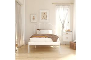 REALROOMS Camie Metal Bed, Adjustable Base Height, No Box Spring Needed, Twin, White