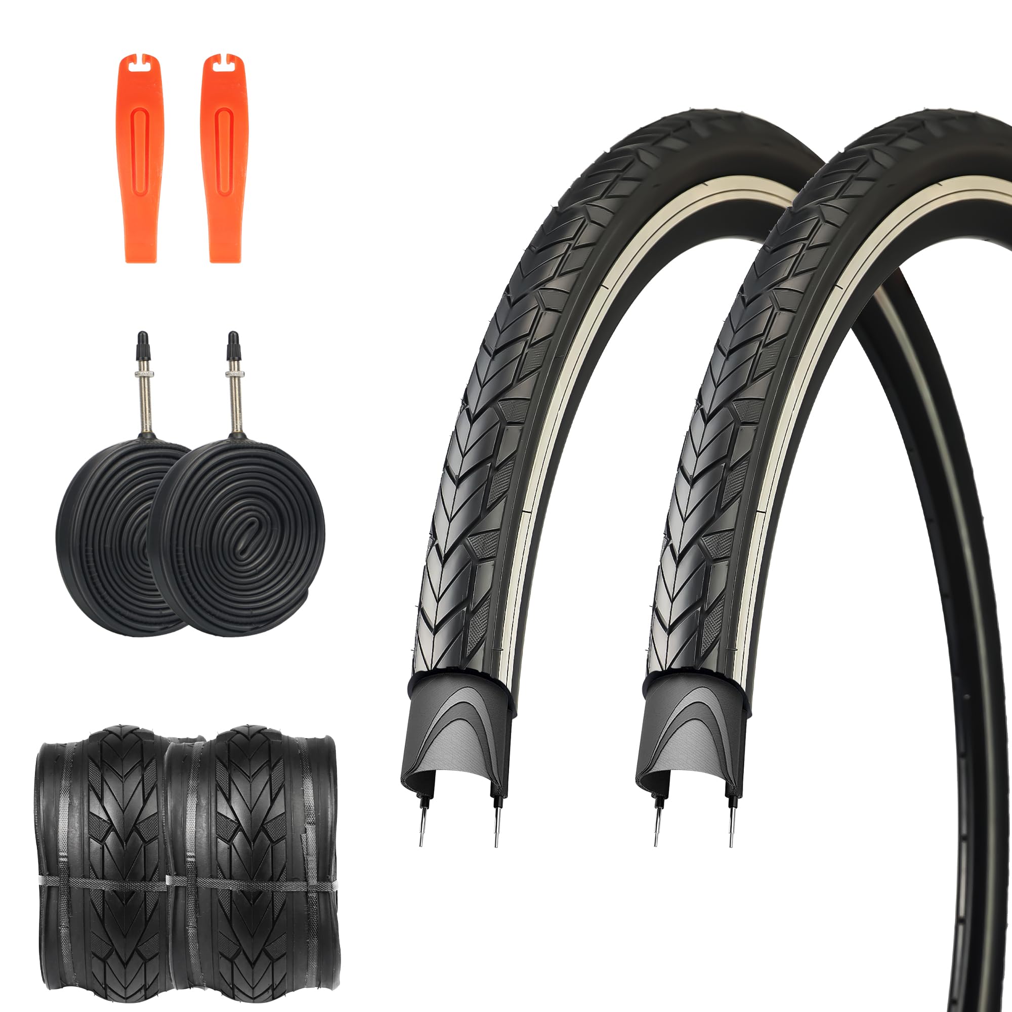 Photo 1 of 2 Pack 700x35C Bike Tires with 3mm Nylon Anti-Puncture Protection/Road Bike Tire with Inner Tubes Presta Valve 48mm Foldable Replacement Tires for Road Bicycle/Hybrid Bicycles Tyres