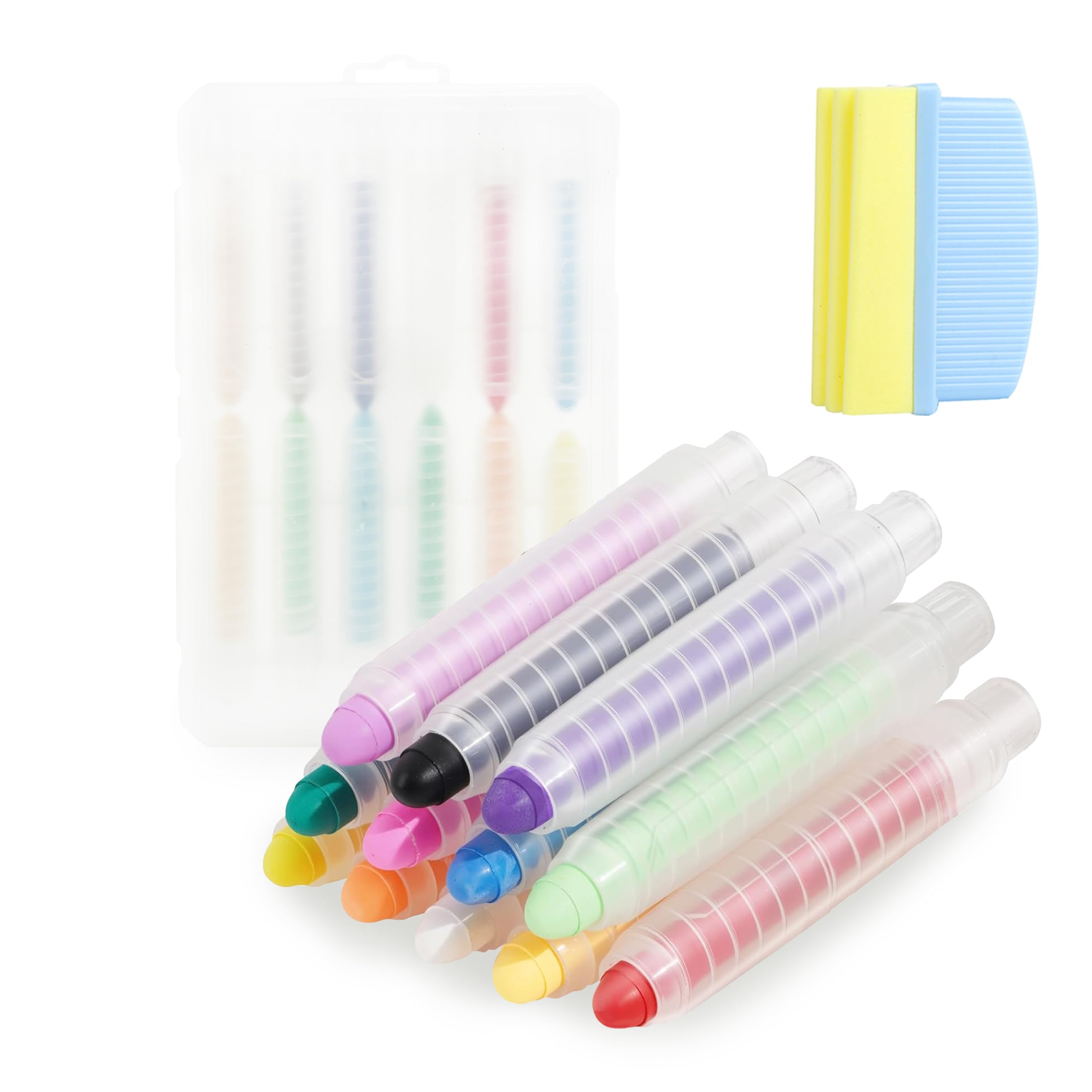 InteDesign 12PCS Dustless Chalk, Vibrant Colored Chalk, Colored Washable Sidewalk Chalk, for Chalkboard & Blackboard Drawing, with Blackboard Eraser for Wet Erase