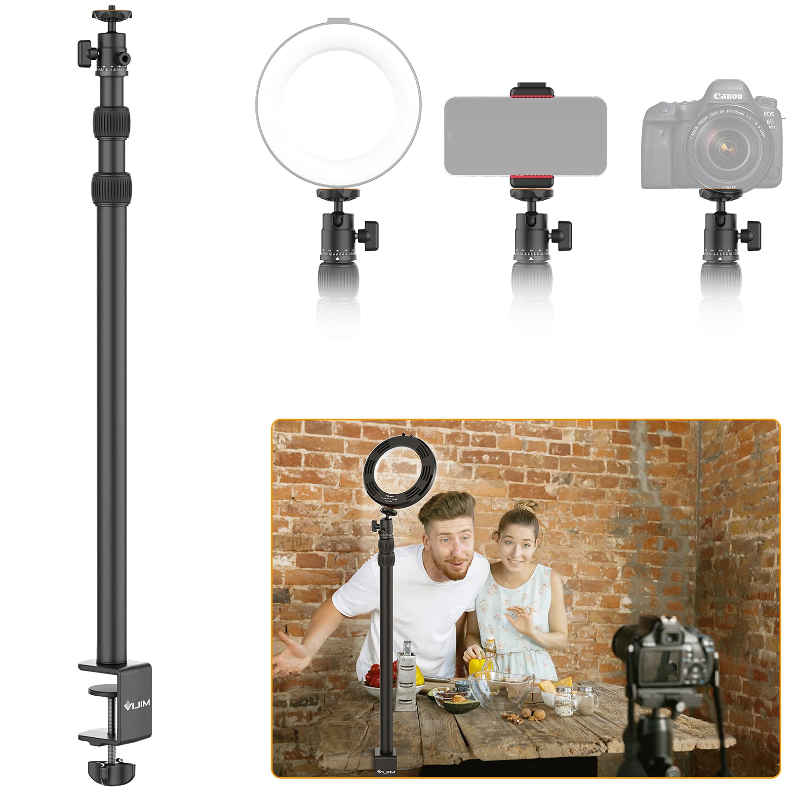 VIJIM LS03 Extra High Extendable Tripod with Table Clamp