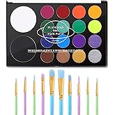 UCANBE Face Paint Kit + 10pcs Paint Brush Water Activated Body Paint SFX Makeup Palette for Cosplay Halloween Black White Face Painting Kits for Adults Matte Neon Special Effects Makeup Kit