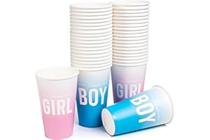 WINSHARP Gender Reveal Cups Team Boy or Girl Pack of 40 16 oz (20 Pink + 20 Blue) Cute He or She Party Cups Gender Reveal Party Supplies Ideas Decorations Paper Cups for Drinks & Candy