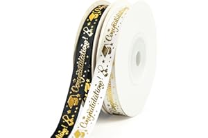 3/8 Inch Graduation Ribbons Black Gold and White Gold,Class of 2026 Graduation Ribbon Set – 10 Yards Black/Gold + 10 Yards Wh