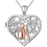 DAOCHONG S925 Sterling Silver Tree of Life Love Heart Mother and daughter Keepsake Hold Pictures Photo Locket Memory Pendant Necklace Gifts for Women Grandma Mother Daughter