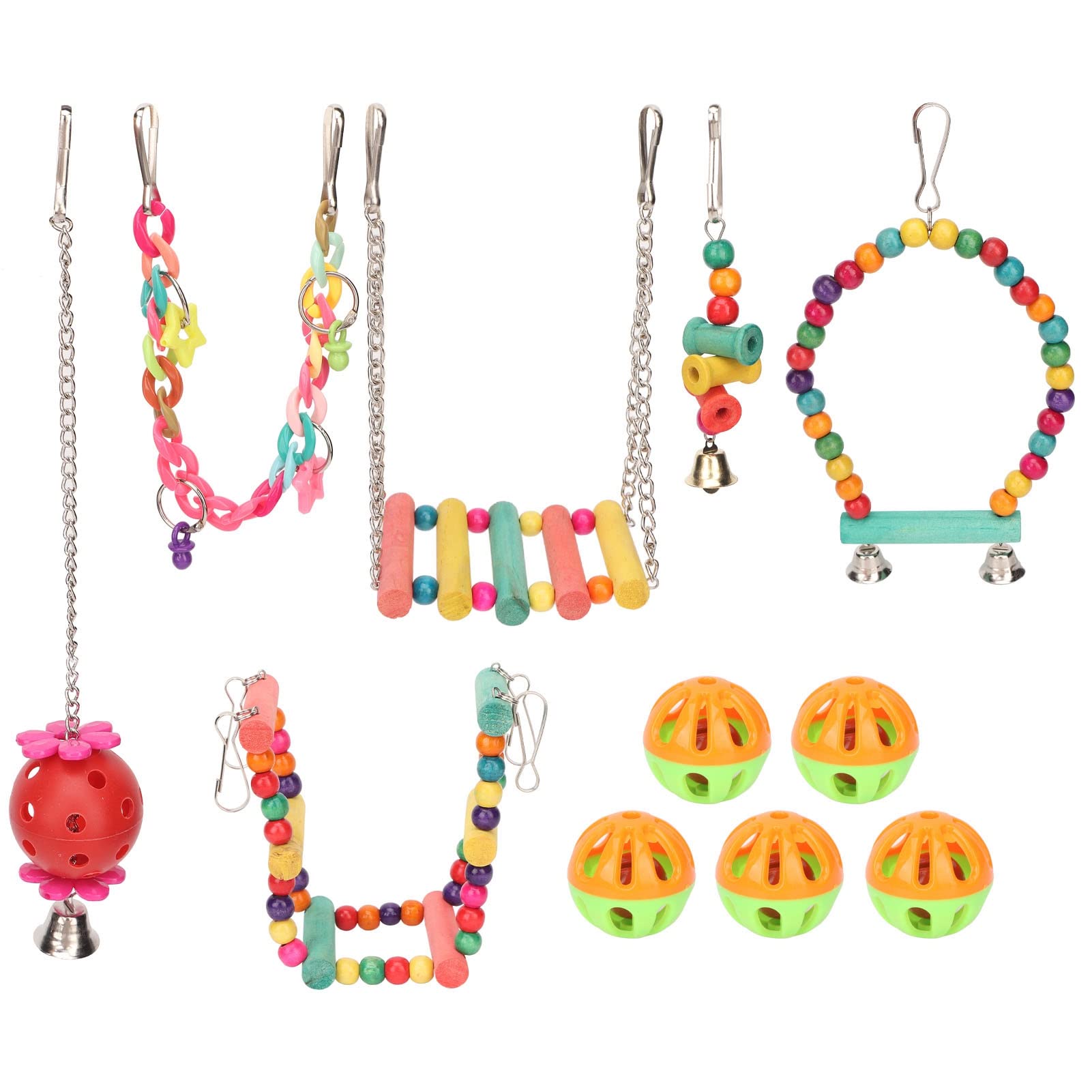 ciciglow Parrot Toys,Colorful Swing Chewing Hanging Bird Toys,Wooden Educational Pet Birds Cage Toys for Small Parakeet Cockatiel Conures Finches Budgie Macaws Love Birds