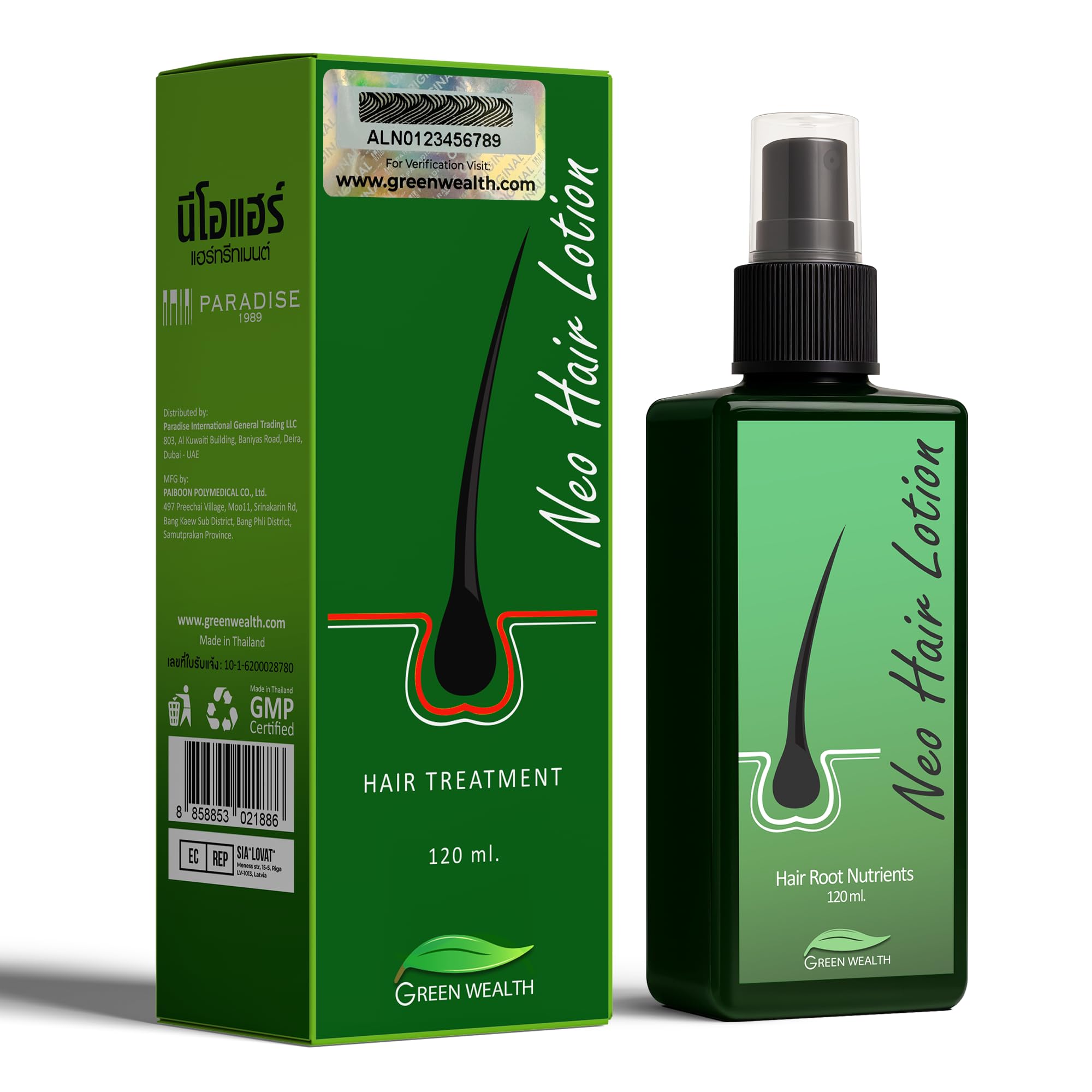 Green Wealth Neo Hair Lotion for Hair Loss Treatment | Hair Regrowth | Thinning, Bald Spots & Hair Fall | Trusted Formula with Ginseng, Saw Palmetto & Horsetail | 120ml
