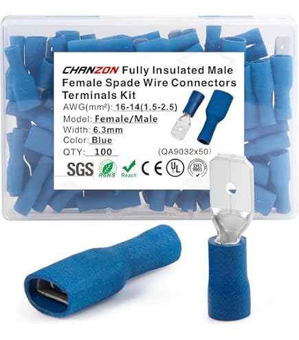 100 Pack 4 AWG Gold Spade Fork Terminals - 5/16" Insulated Wire Connectors