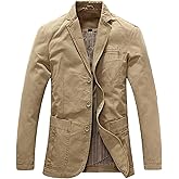 chouyatou Men's Casual Three-Button Stripe Lined Cotton Twill Suit Jacket