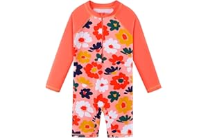 BAOHULU Girls One Piece Long Sleeve Swimsuit UPF 50+ UV Bathing Suit Zipper Closure Beach Rashguard Swimwear