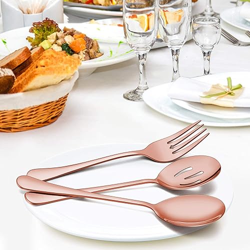 LIANYU Large Serving Spoons And Forks Set Of 12, Stainless Steel Buffet Catering Dinner Party Slotted Serving Spoon Fork 9 8 Inch Mirror Finished Dishwasher Safe - View #10