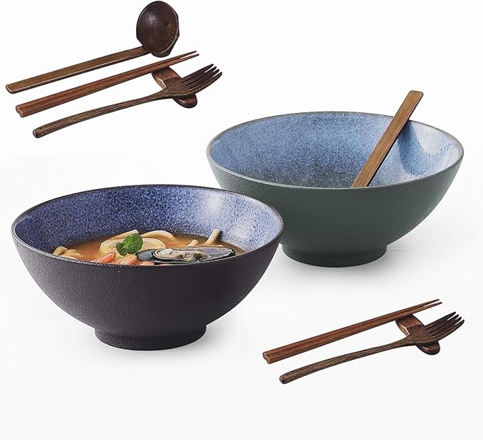 Ceramic Japanese Ramen Bowls Set of 2(10 Pieces), 60 Ounce
