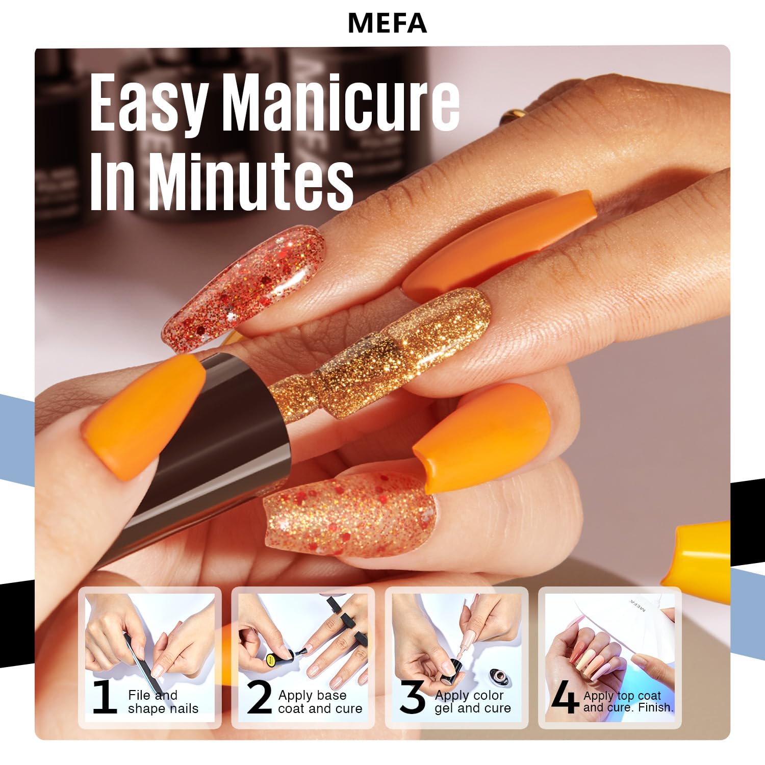 MEFA Gel Nail Polish Set, 12 Colors Orange Burgundy Red Gel Polish Set Flash Dark Red Glitter Nail Polish Shimmer Nude Brown Blue Yellow Nail Gifts for Women Girl DIY Salon Home Spring Summer - Image 6