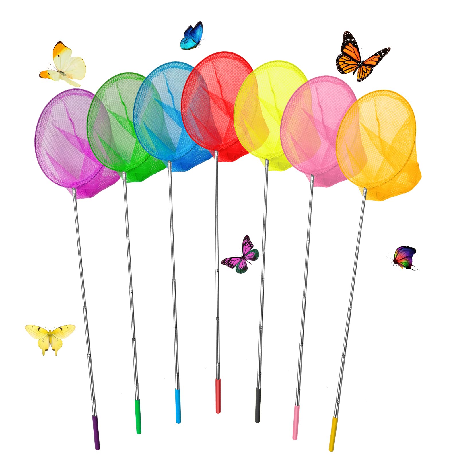 TayBong 7 Pcs Telescopic Butterfly Nets Extendable Fishing Nets Form 37 to 85cm, Bug Catcher for Kids Catching Insects Bugs Outdoor Garden Activities