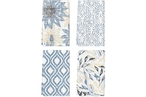 Artoid Mode Blue Floral Leaves Boho Kitchen Towels Dish Towels, 18x26 Inch Seasonal Decoration Hand Towels Set of 4