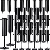 Domensi 30 Pcs Champagne Flutes Bulk Acrylic Goblet 6 oz High Stem Wine Glasses Champagne Cup Unbreakable Reusable for Christmas Halloween Valentine Birthday Wedding Party Decorations (Black)