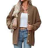 Saodimallsu Womens Button Down Cardigan Sweaters Oversized Lantern Sleeve Knit Jacket Winter Mock Neck Outwear Trendy Coats